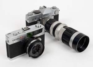 PETRI: Group of two cameras - one c. 1967 Petri FT with Petri Zoom 85-210mm f4.8 lens, and one Petri 7s II with Petri 45mm f2.8 lens. (2 cameras)