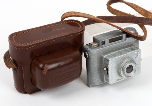 IDAM: Belco cast-metal viewfinder camera, c. 1951, with maker's leather case.