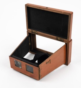 18.5 x 10.5 x 4cm collapsible wooden pocket stereoscope, c. 1890s, marked 'H. E. MARQUE de FABRIQUE'.