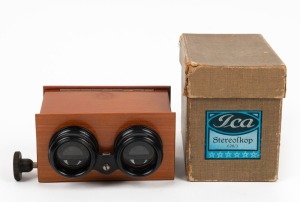 ICA: '628/3' handheld stereoscope, c. 1900, dimensions approx. 15.5 x 11 x 8.5cm, with maker's box.