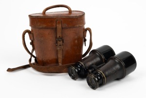 NEGRETTI&nbsp;& ZAMBRA: Pair of brass binoculars, c. 1880s, 14cm length when extended, with matching leather case.