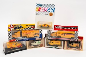 VARIOUS MANUFACTURERS: Seven metal toy cars, most with Kodak branding, all still in retail packaging, from such brands as Matchbox and Lledo. (7 items)