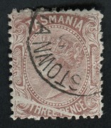 TASMANIA: 1880 - 91 (SG.161b) perf.11.5, 3d red-brown with striking variety "Line through THREE PE..", FU.