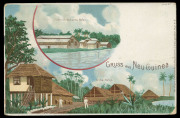 NEW GUINEA - German (Deutsch) New Guinea: POSTAL CARD: May 1898 use of 10pf Postal Card overprinted 'Deutsch-Neu-Guinea' with views headed "Gruss aus Neu-Guinea", FU to Berlin with very fine strike of BERLINHAFEN "22/5/98" datestamp&nbsp;and&nbsp;fine Berlin arriva - 3