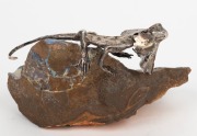 An Australian silver frill necked-lizard ornament mounted on Queensland boulder opal specimen base, signed (illegible),&nbsp; 11cm high, 17cm wide - 3