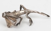 An Australian silver frill necked-lizard ornament mounted on Queensland boulder opal specimen base, signed (illegible),&nbsp; 11cm high, 17cm wide - 4