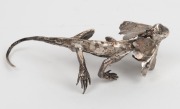 An Australian silver frill necked-lizard ornament mounted on Queensland boulder opal specimen base, signed (illegible),&nbsp; 11cm high, 17cm wide - 5