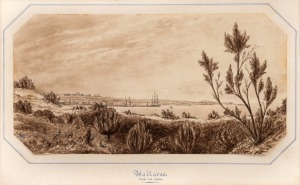 ARTIST UNKNOWN, Wallaroo From The North, (South Australia), watercolour, signed lower left "T.W. 1870", 12 x 23cm