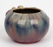 REMUED&nbsp;spherical pottery vase with applied gumnuts and leaves, glazed in pink, blue and green, incised "Remued, Hand Made, 53SM", 10cm high, 14cm wide - 2