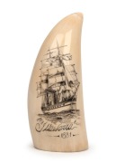 GARY TONKIN scrimshaw whale's tooth with tallship portrait titled "THE ILLAWARRA, 1881", signed lower left&nbsp;"G. Tonkin", 11.5cm high