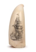 GARY TONKIN scrimshaw whale's tooth with tallship scene, signed lower right "G. Tonkin", 12.5cm high