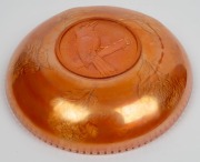 A marigold carnival glass kookaburra and waratah fruit bowl, ​​​​​​​28.5cm diameter - 3