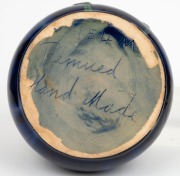 REMUED&nbsp;blue and green glazed pottery vase with pink highlights and applied gumnuts and leaves, incised "Remued, Hand Made, 154M", ​​​​​​​16.5cm high - 3