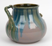 MARGARET KERR stunning pottery vase with unusual and rare mauve/pink, grey, blue and green glaze, adorned with applied gumnuts and leaves, incised "Margaret Kerr, Melbourne, 1934", 18cm high, 20cm wide - 4