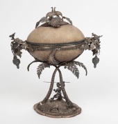 WILLIAM EDWARDS of Melbourne impressive Australian silver mounted emu egg casket adorned with Aboriginal hunting figure, kangaroos, emu, cockatoo and possum, 19th century, stamped "W. EDWARDS, MELBOURNE", 27cm high, 24cm wide, 784 grams total including eg - 3