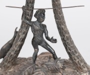 WILLIAM EDWARDS of Melbourne impressive Australian silver mounted emu egg casket adorned with Aboriginal hunting figure, kangaroos, emu, cockatoo and possum, 19th century, stamped "W. EDWARDS, MELBOURNE", 27cm high, 24cm wide, 784 grams total including eg - 5