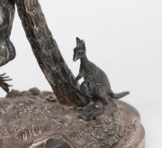 WILLIAM EDWARDS of Melbourne impressive Australian silver mounted emu egg casket adorned with Aboriginal hunting figure, kangaroos, emu, cockatoo and possum, 19th century, stamped "W. EDWARDS, MELBOURNE", 27cm high, 24cm wide, 784 grams total including eg - 6