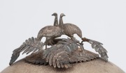 WILLIAM EDWARDS of Melbourne impressive Australian silver mounted emu egg casket adorned with Aboriginal hunting figure, kangaroos, emu, cockatoo and possum, 19th century, stamped "W. EDWARDS, MELBOURNE", 27cm high, 24cm wide, 784 grams total including eg - 9