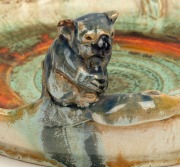 REMUED rare green and orange glazed pottery bowl with applied blue koala and branch handles, incised "Remued, 24S", 9cm high, 26cm wide&nbsp; - 6