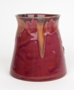 REMUED&nbsp;pottery vase adorned with four gumnuts and three leaves, beautifully glazed in pink and green, incised "Remued&nbsp;Hand Made 180/6M", 16cm high, 16cm wide - 2