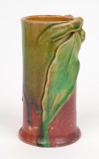REMUED&nbsp;pottery vase with applied gumnuts and leaf, glazed in pink and green, incised "Remued&nbsp;Hand Made", 16cm high&nbsp;&nbsp; - 2