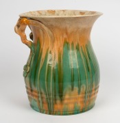 REMUED&nbsp;impressive green glazed pottery vase with applied gumnuts,&nbsp;leaf and branch handle, incised "Remued,&nbsp;Hand Made, 191/10M", 25.5cm high, 24cm wide - 3