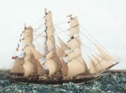 An antique folk art tall ship diorama in original timber case, 19th century, ​​​​​​​27cm high, 44cm wide, 24cm deep - 2