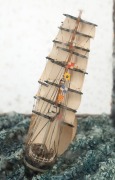 An antique folk art tall ship diorama in original timber case, 19th century, ​​​​​​​27cm high, 44cm wide, 24cm deep - 3