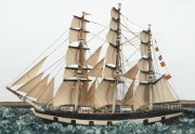 An antique folk art tall ship diorama in original timber case, 19th century, ​​​​​​​27cm high, 44cm wide, 24cm deep - 4