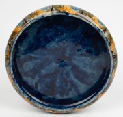 HARRY LINDEMAN blue glazed pottery bowl with floral border, incised "H. Lindeman", ​​​​​​​5.5cm high, 27cm diameter - 3