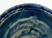 HARRY LINDEMAN blue glazed pottery bowl with floral border, incised "H. Lindeman", ​​​​​​​5.5cm high, 27cm diameter - 5
