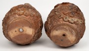 A pair of Australian earthenware salt glazed jardinieres with ruffled rims, sgraffito textured ground and applied kookaburras and flower heads, circa 1920, 26cm high, 26cm diameter - 5