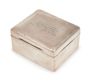 An Australian sterling silver presentation cigarette box engraved to the lid "To Dr C.S. Graham, in token of esteem from the staff of the Royal North Shore Hospital, 31.3.37". Dr Colin Spencer Graham, M.B Ch.M, received his certificate 4948 on 27th Septem