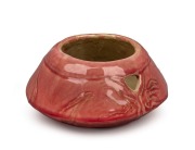 VALERIA CORRELL&nbsp;pink glazed pierced pottery vase with stylised tree decoration, incised "Valeria Correll", 8cm high, 15cm wide