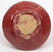 VALERIA CORRELL&nbsp;pink glazed pierced pottery vase with stylised tree decoration, incised "Valeria Correll", 8cm high, 15cm wide - 3
