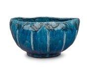 VALERIA CORRELL&nbsp;(attributed) impressive blue glazed hand-built pottery vase with fairy wren decoration, incised and dated to the interior (illegible), 16cm high, 30cm wide