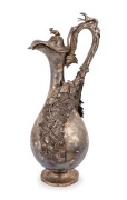 WILLIAM EDWARDS of Melbourne, fine quality antique Australian silver wine ewer with coursing themed mounts and applied grapes and leaves, engraved "PRESENTED TO MR. & MRS. L. STEINMAN From M. PATMAY",&nbsp;19th century, stamped "W. EDWARDS, MELBOURNE MANUFACTU