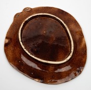 BENDIGO pottery bread platter with mottled blue and green glaze on brown ground, 19th century, 31.5cm wide - 3