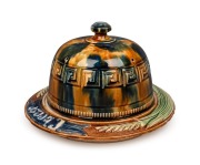 BENDIGO pottery cheese dish and cover with mottled glaze, 19th century, 19cm high, 29cm diameter