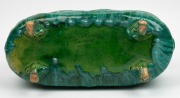 JOHN CAMPBELL green glaze pottery flower trough with bird decoration and claw feet, incised "John Campbell, Tasmania", 20cm high, 46cm wide - 6