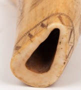 A scrimshaw whale's tooth adorned with American ship portrait front and back, plus American and British flags, 19th century, an impressive 17cm high - 3