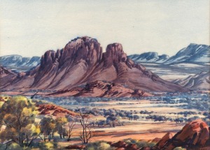 ALBERT NAMATJIRA&nbsp;(1902-1959), (Hermannsburg landscape), watercolour, signed lower right "ALBERT NAMATJIRA", 25.5 x 36cm, 54 x 62cm overall.