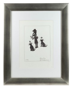 CHARLES BLACKMAN (1928-2018), (schoolgirl with flowers and two cats), ink on paper, signed lower right "Charles Blackman" and dated lower left "2009", blind embossed seal lower centre, with Charles Blackman Foundation certificate verso, 41 x 30cm, 71 x 57