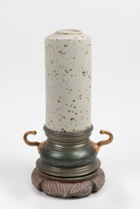 ADRIAN SAXE studio pottery vase on stand, impressed "Saxe, 1978" with incised signature "Saxe, XV", 37cm high overall
