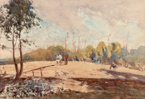 WALTER WITHERS (1854-1914), (untitled landscape with horses and figures), watercolour and pencil, Christie's label verso&nbsp;"Lot 27, April, 1994" signed lower right "Walter Withers", 21.5 x 30cm, 52cm x 60cm
