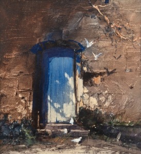 THOMAS BALFOUR (TOM) GARRETT (1879-1952), (the blue door), watercolour, signed lower right "Tom Garrett". ​​​​​​​30 x 27cm, 50 x 46cm overall