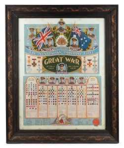 "RECORD OF AUSTRALIAN IMPERIAL FORCE IN THE GREAT WAR, 4th AUG.,1914, JUNE 28TH, 1919" chromo-lithograph print attractively presented in a period frame, 70 x 57cm overall