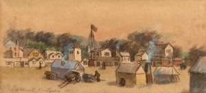 ARTIST UNKNOWN, Sandhurst Square, 1857, (Bendigo), watercolour, titled lower left, ​​​​​​​13 x 28cm, 28 x 43cm overall