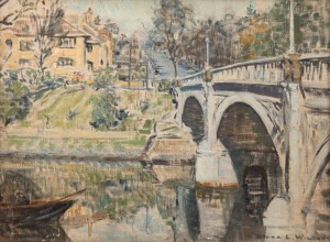 DORA LYNELL WILSON (1883-1946), Morell Bridge, oil on board, signed lower right "Dora L. Wilson", 40 x 50cm, 47 x 59cm overall