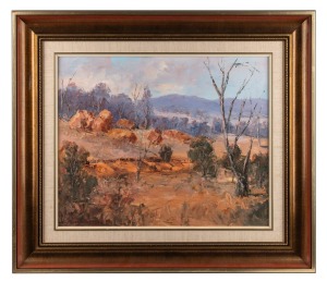 JOHN COLIN ANGUS (1907-2002), Granite Outcrop, oil on board, signed lower left "J. Colin Angus, '85", 40 x 50cm, 61 x 70cm overall